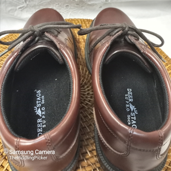 Deer Stags Supro Sock 10.5 M Brown Leather Times Plain Toe Oxford Lace Up Shoe - Picture 12 of 13